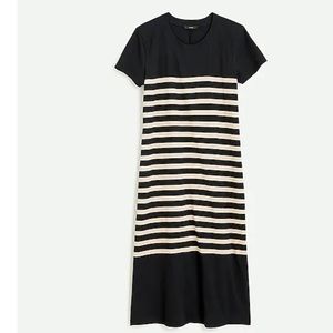 J. Crew t-shirt dress in stripe. Midi length, black with tan stripes